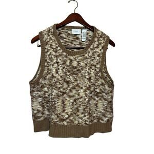 Vintage Liz Claiborne XL Wool Blend Neutral Sweater Vest Pullover Academia Nerdy